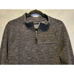 Mens Sweater Fleece 1/4 Zip Med Charcoal Grey Preppy Casual Slim Fit Camp Rustic